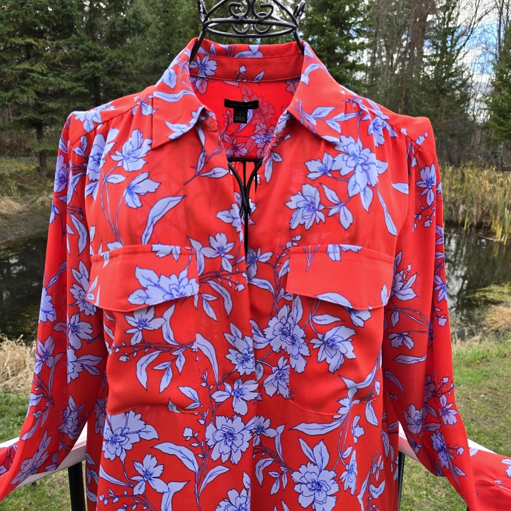 Ann Taylor Red and Purple Floral Blouse